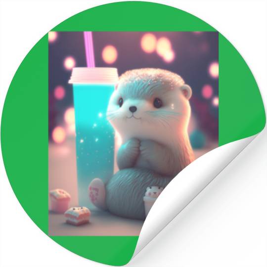 Kawaii Otter Pet Otter Drinking Boba Tea Stickers