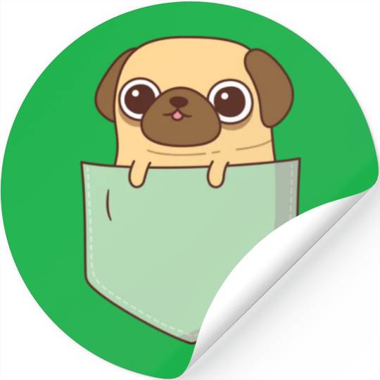 Cute Little Pug In Green Pocket Stickers