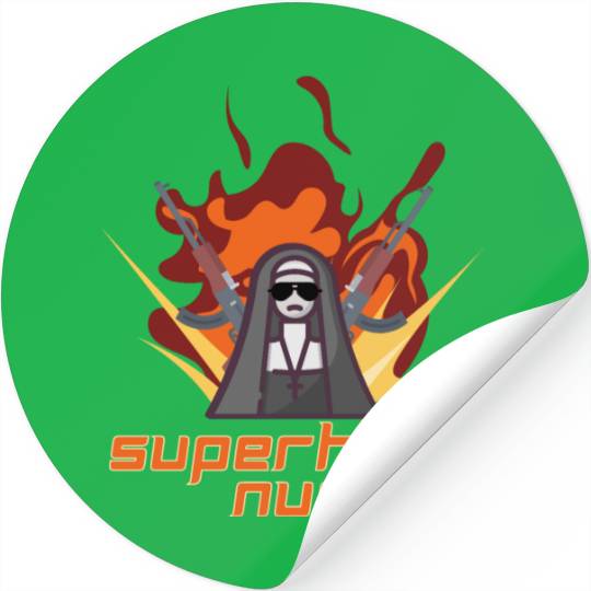 Superhero Nun Action Design Stickers