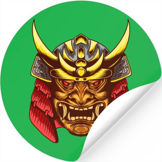 Japanese samurai warrior devil yellow and red mask Stickers