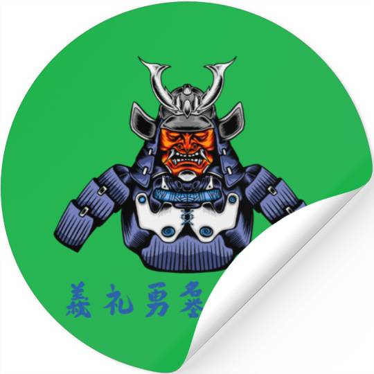 Japanese Samurai Warrior Blue Devil Mask Stickers