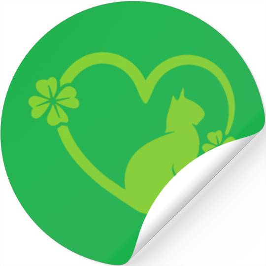 Cat Clover Heart Animal Lover St. Patrick's Day Stickers