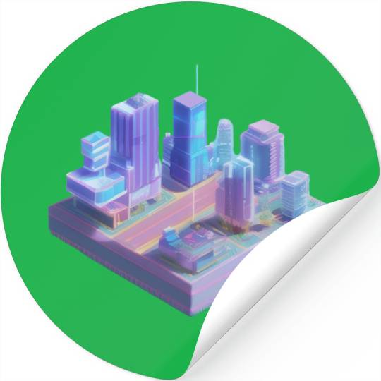 Miniature City - 3D Isometric Vaporwave Stickers