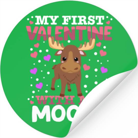 My First Valentine With My Moose Animal Heart Stickers