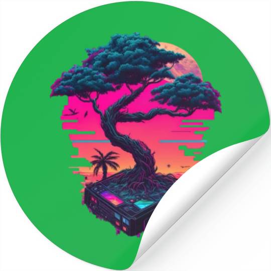 Synthwave Bonsai Tree Stickers