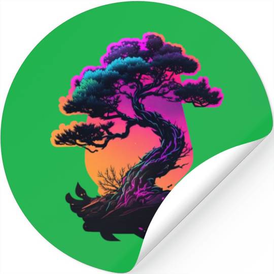 Synthwave Bonsai Tree Stickers