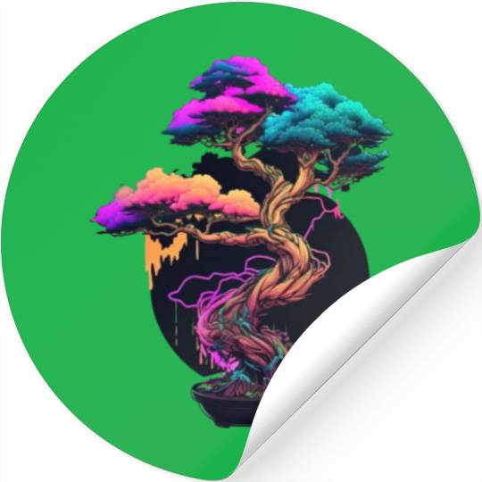 Synthwave Bonsai Tree Stickers