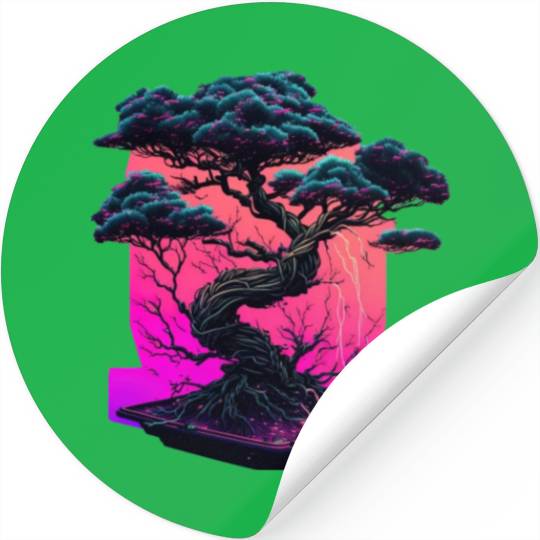 Synthwave Bonsai Tree Stickers
