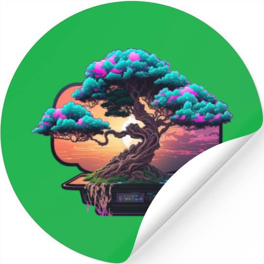 Synthwave Bonsai Tree Stickers