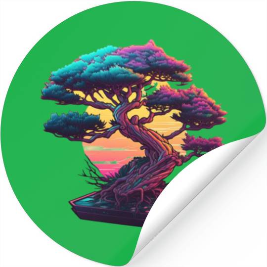 Synthwave Bonsai Tree Stickers