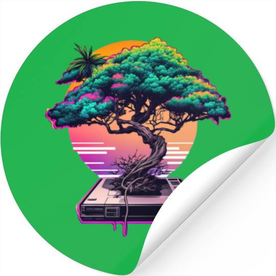 Synthwave Bonsai Tree Stickers