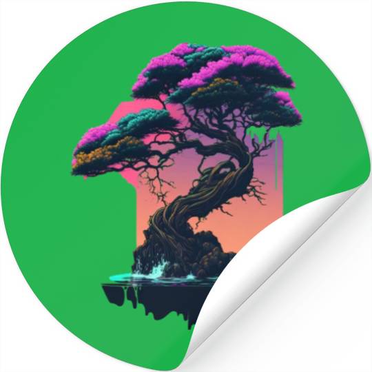 Synthwave Bonsai Tree Stickers