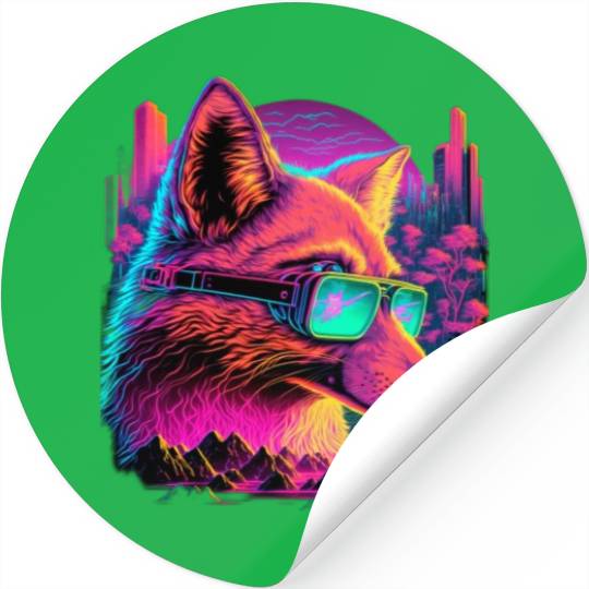 Retro Futuristic Synthwave Fox Stickers