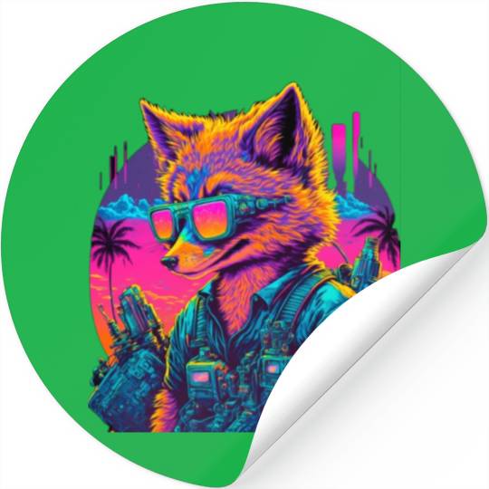 Retro Futuristic Synthwave Fox Stickers