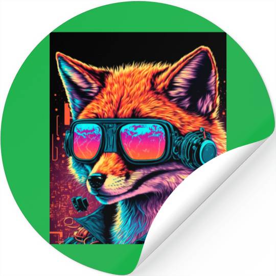 Retro Futuristic Synthwave Fox Stickers