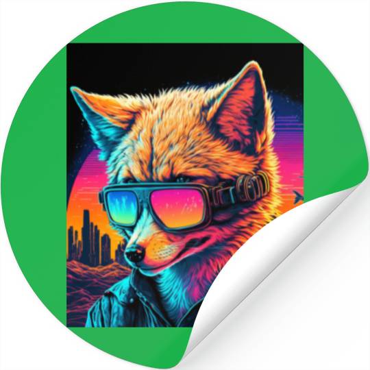 Retro Futuristic Synthwave Fox Stickers