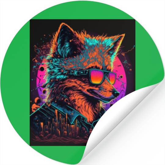 Retro Futuristic Synthwave Fox Stickers
