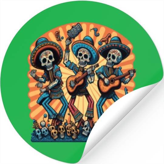 Mexican Folk Dance Fans Dancing Sugar Skull Stickers