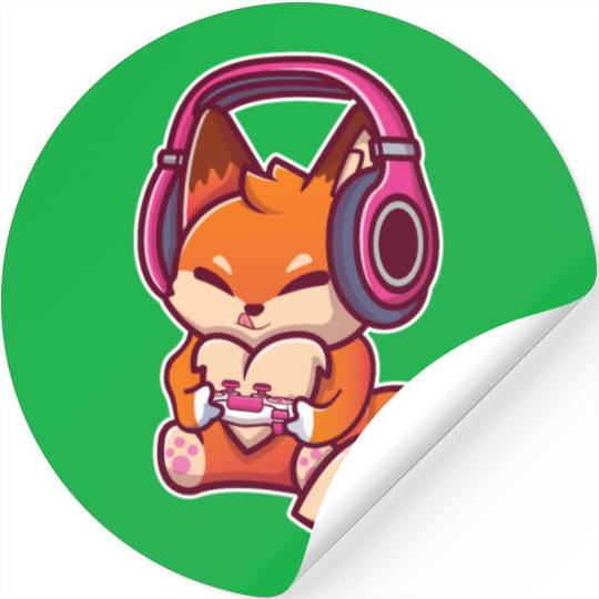Cute Fox with Headphones Playing Video games Gamer Stickers