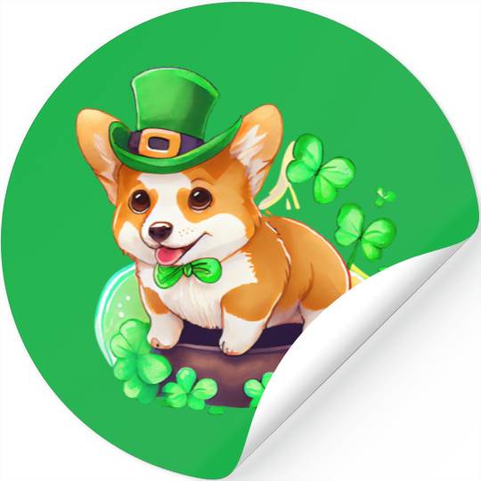 St Patrick's Day Irish Cute Corgi Saint Patrick Stickers