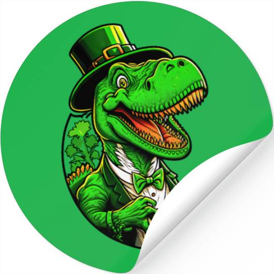 St Patricks Day T-rex Dinosaur With Top Hat Stickers