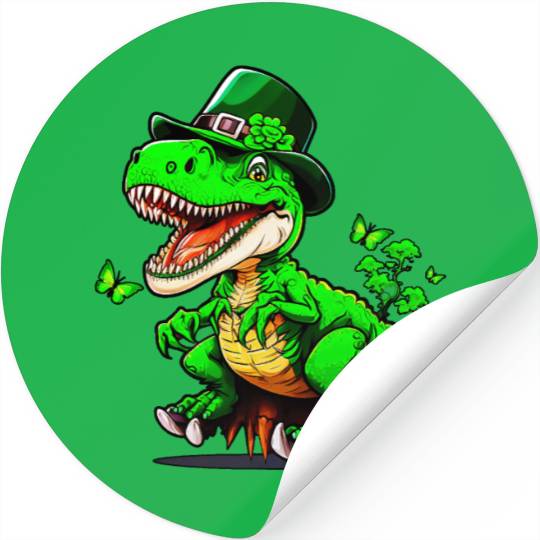 St. Patrick Day T-rex Dinosaur With Hat Stickers