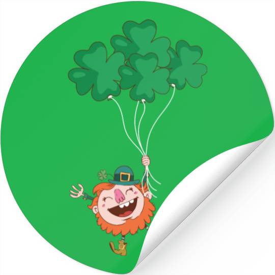 Lerechaun Hanging On Clover Balloons - St Patricks Stickers