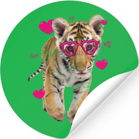 Cute Tiger Cub Gift Valentine Day Heart Tiger Face Stickers