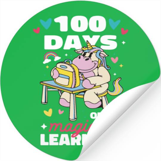 Cute 100 Days Of School Magical Learning Unicorn Stickers