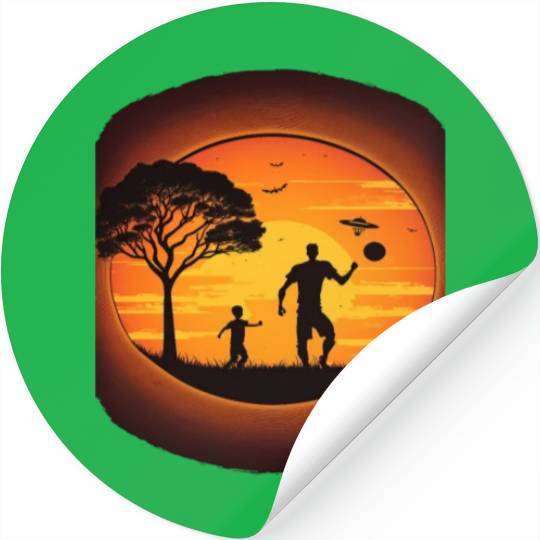 Ultimate Frisbee Fans Father and Son Playing Stickers