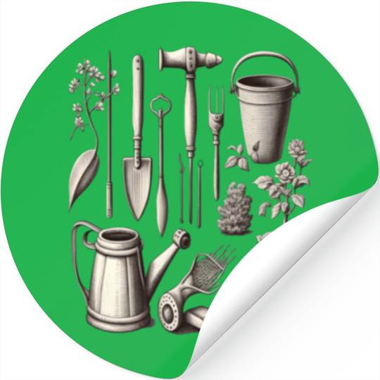Florist Gardener Dad Grayscale Gardening Tools Stickers