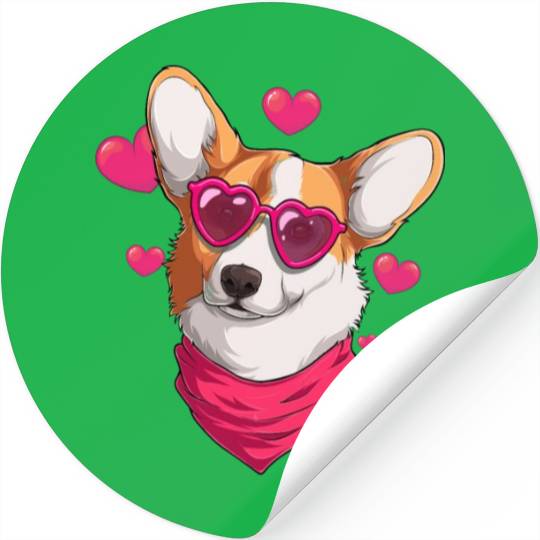 Welsh Corgi Face Heart Glasse Corgi Valentines Day Stickers