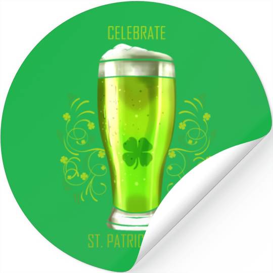 Glass Of Green Beer To Celebrate St Patricks Day Stickers