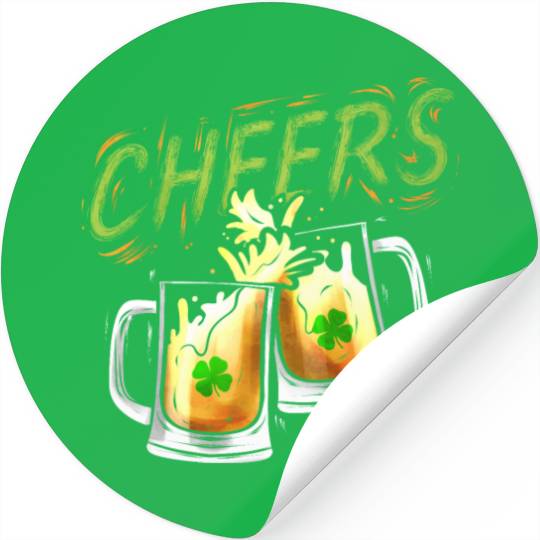 Cheers With Beers And Shamrock For St Patricks Day Stickers