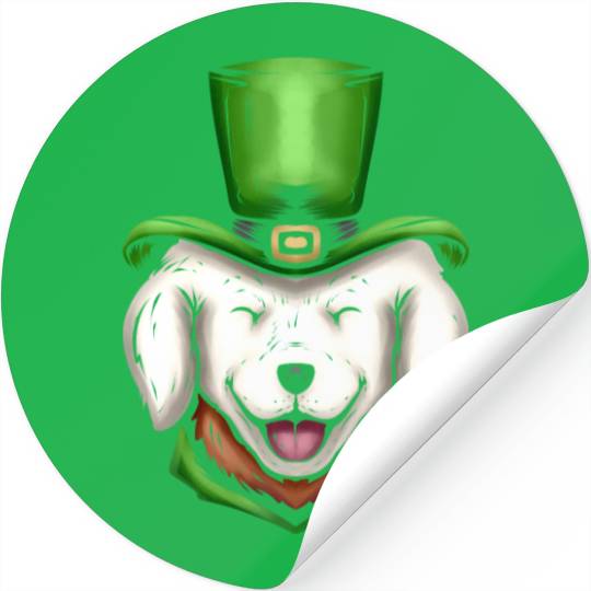 Cute White Dog Golden Retriever Green Hat St Stickers