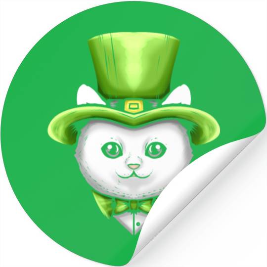 Cute Kawaii Cat With Leprechauns Hat On St Stickers