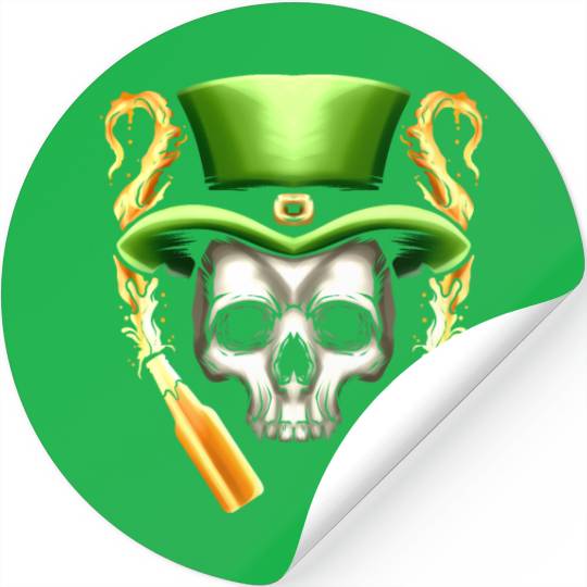 Skull With Leprechauns Hat And Beer Party St Stickers