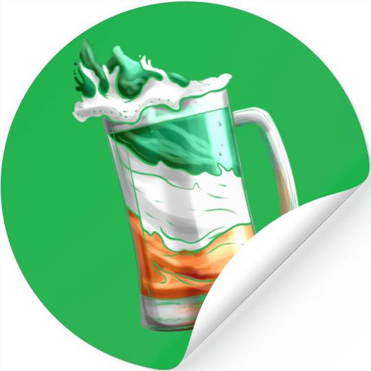 Irish Flag Coloured Glass Of Beer On St Patricks Stickers