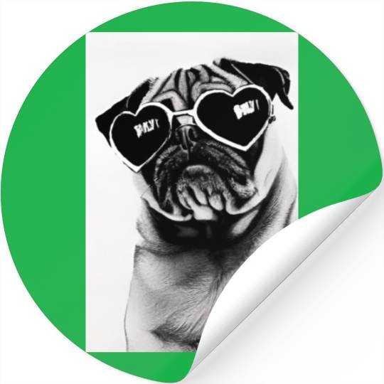 pug with sunglasses art print poster gift Stickers