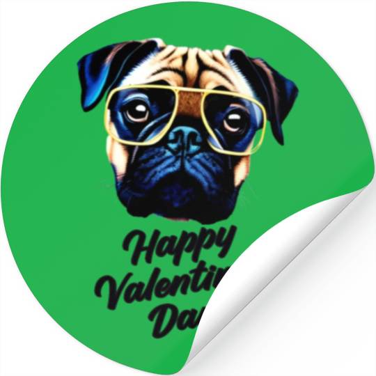 Pug dog eyeglasses happy valentine s day Stickers