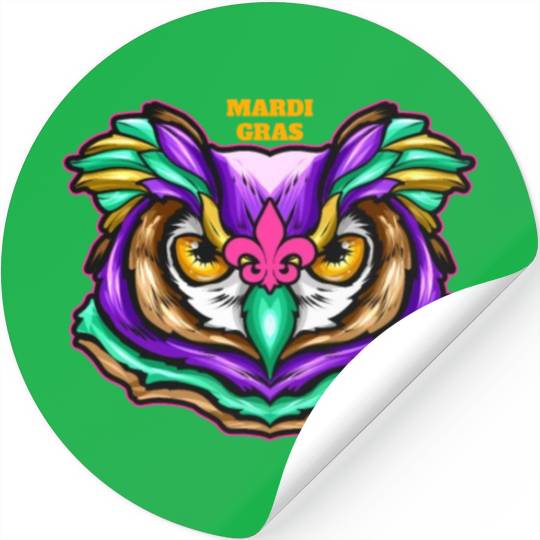 Purple Green Owl With Pink Fleur De Lis For Mardi Stickers