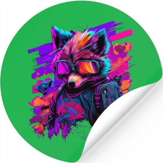 cyberpunk synthwave cool fox Stickers