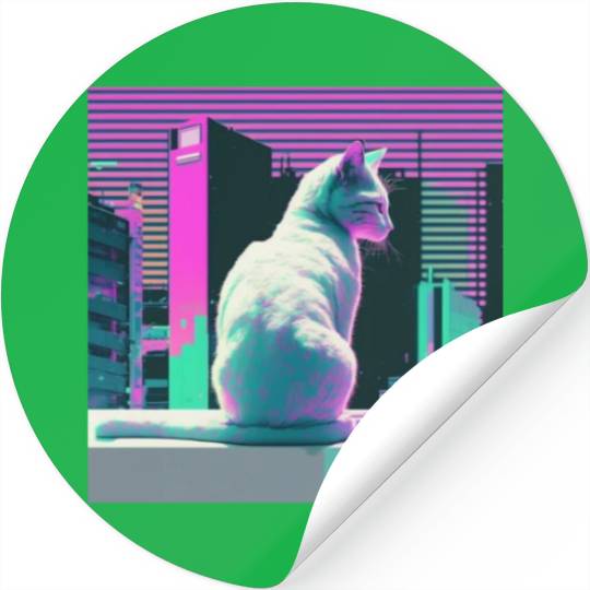 Vaperwave Aesthetic Glitch Cat Retrowave Synthwave Stickers