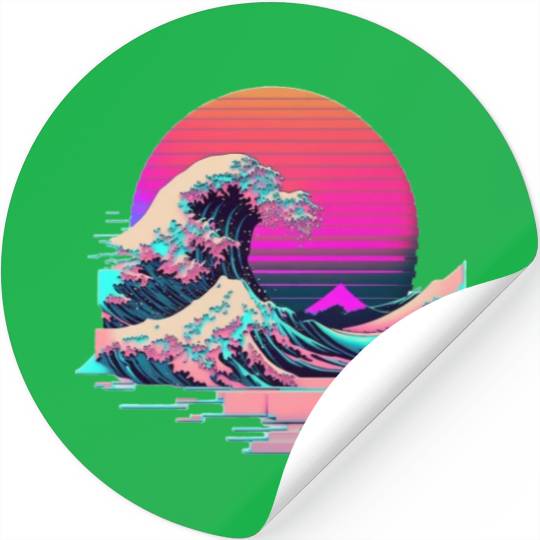 Vaperwave Aesthetic Glitch Great Wave Retrowave Sy Stickers