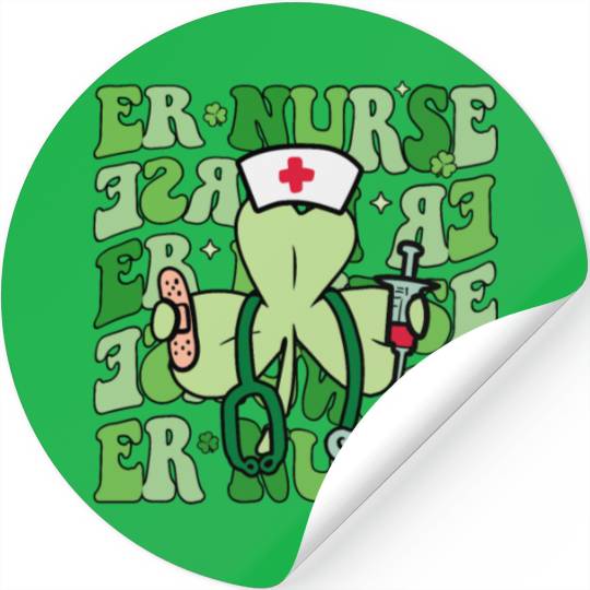 Groovy ER Nurse Funny Shamrock St Stickers