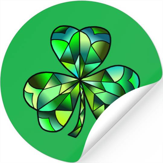 Green Gradation Stained Glass Irish Clover Stickers
