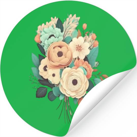 Florist Woman Minimalist Pastel Flower Bouquet Stickers