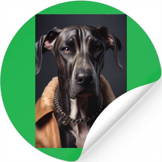 Great Dane wearing leather jacket - Dog Breed Port Stickers