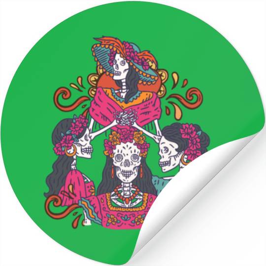 Floral Tarot Card Sugar Skull Dia De Lost Muertos Stickers
