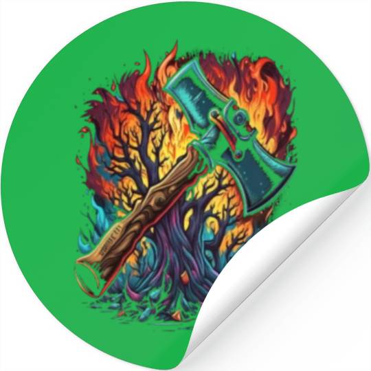 Firefighter Fire Rescue Axes in Flame Fire Stickers